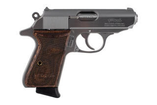 Walther PPKS .380 ACP handgun Stainless with wood grips features a compact 3.3 inch barrel